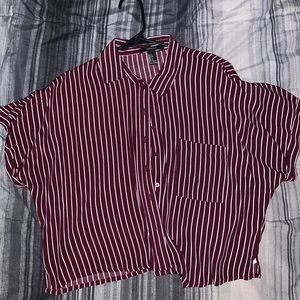 Stripped Collard Button Top